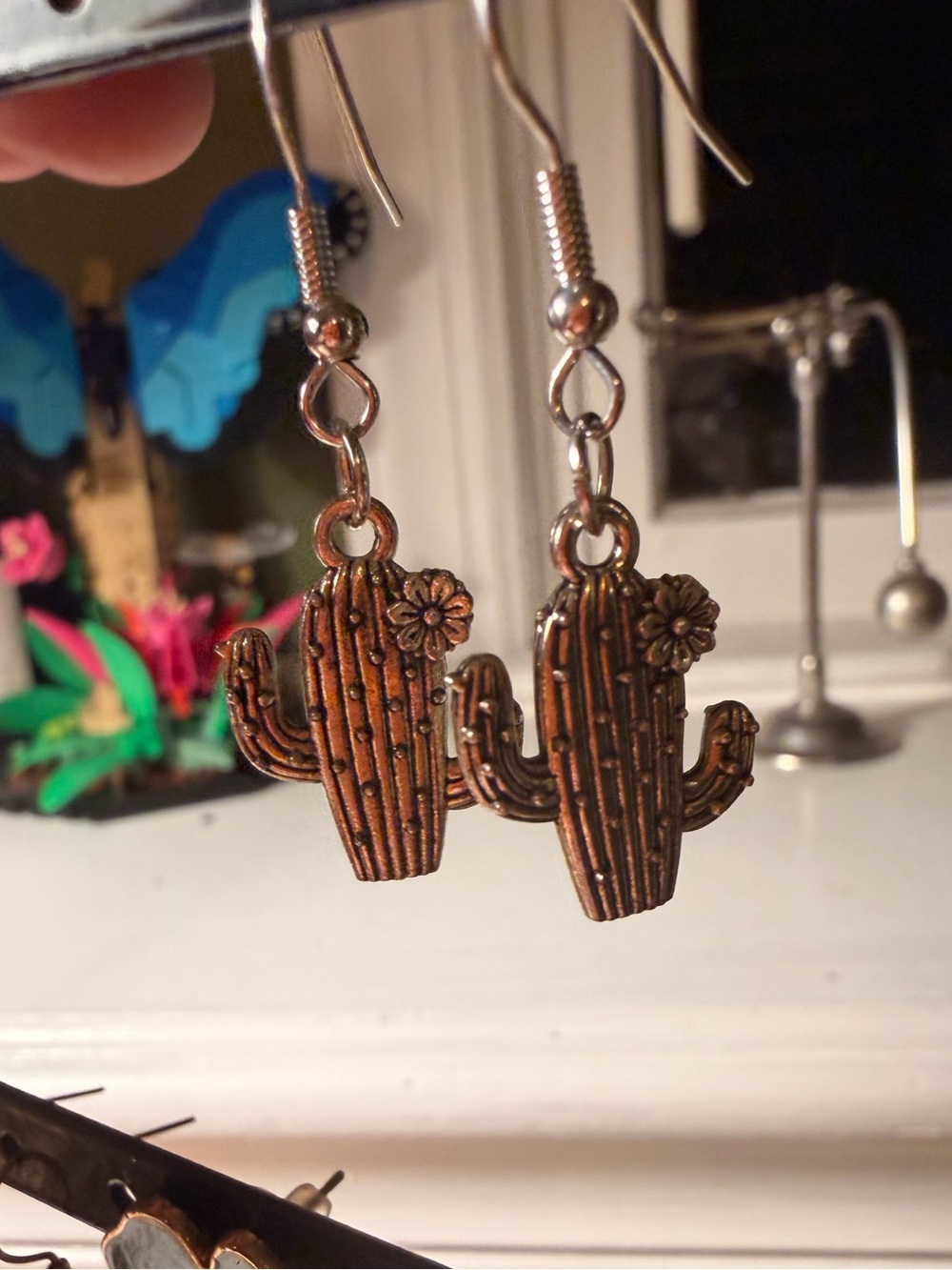 Cactus Dangle Earrings in Silver